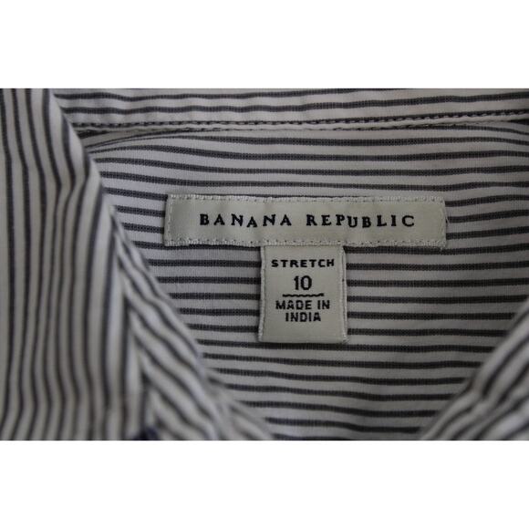 BANANA REPUBLIC Shirt Womens 10 Stretch Long Sleeve Striped Ruffled Collared - Picture 4 of 8
